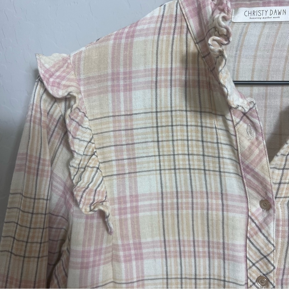 Christy Dawn Plaid Flannel Blouse Top Shirt Cottagecore Ruffle Button Western - Picture 5 of 16